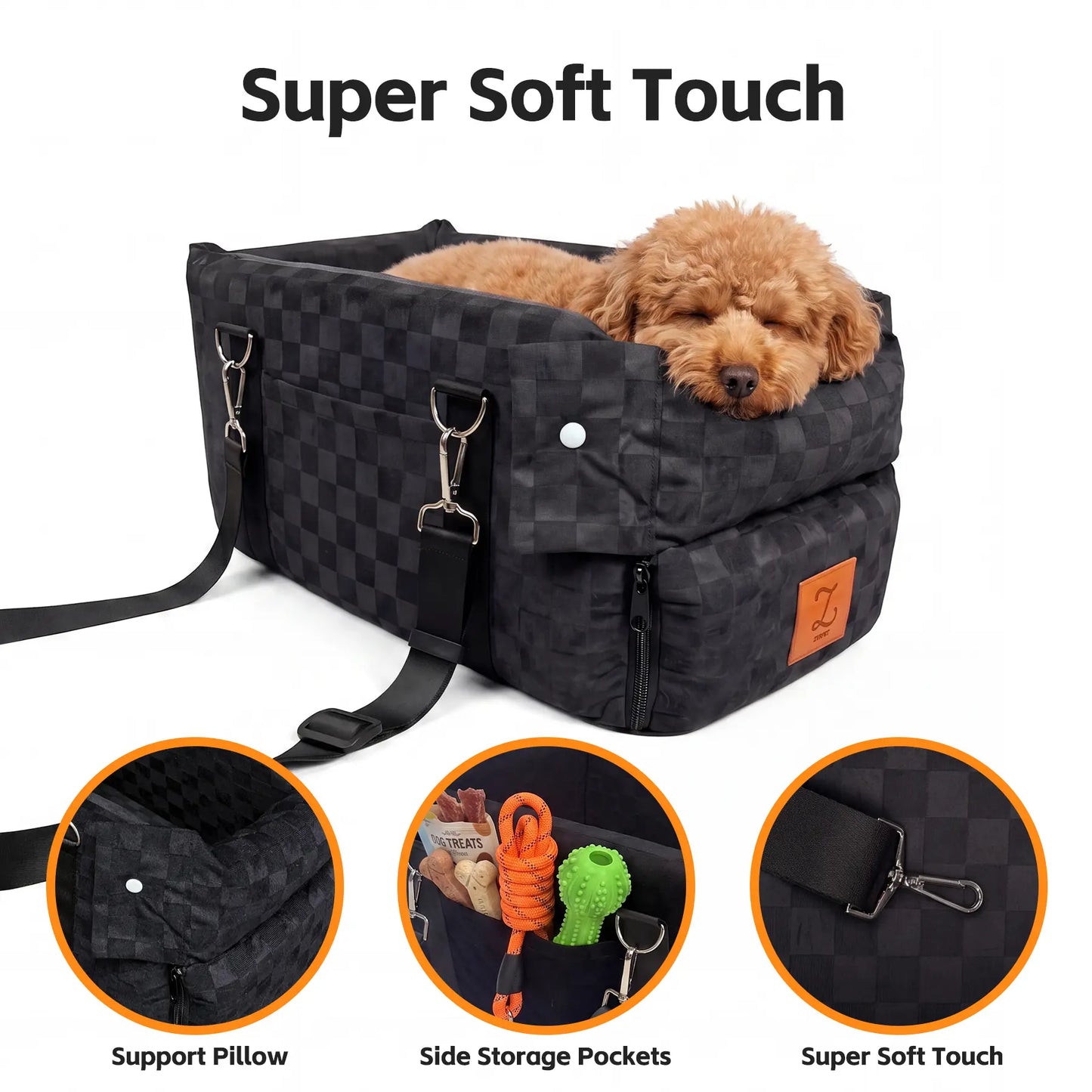 Zvrpet 2-in-1 Console Pet Car Seat and Carrier for Small Dogs and Cats (Up to 16 lbs) - Portable Booster with Anti-Collapse Design, Washable Cushion, Adjustable Padded Shoulder Strap, and Crossbody Bag Features