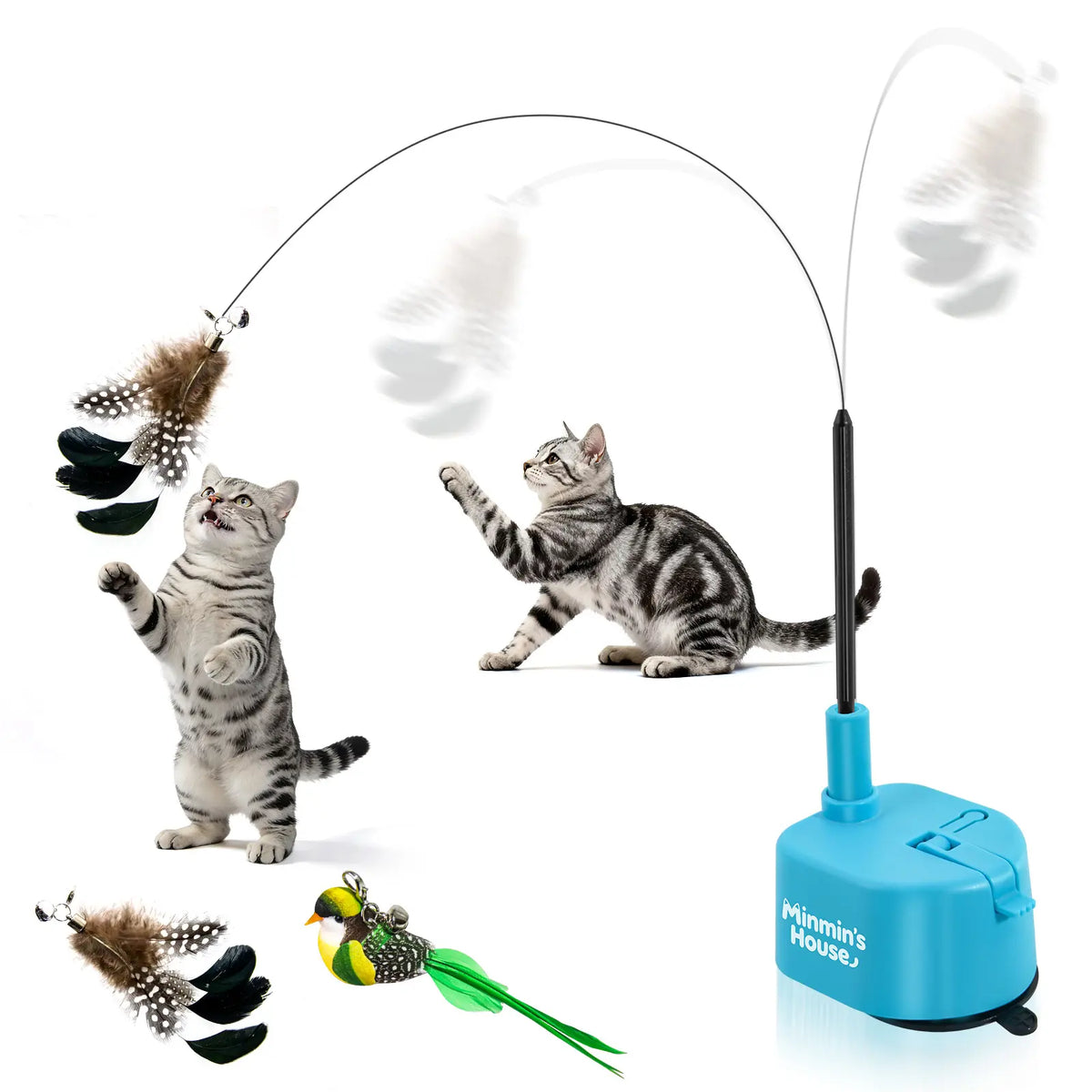 Automatic 360° Interactive Cat Toy - Rechargeable Electric Feather Teaser with Suction Base for Indoor Cats