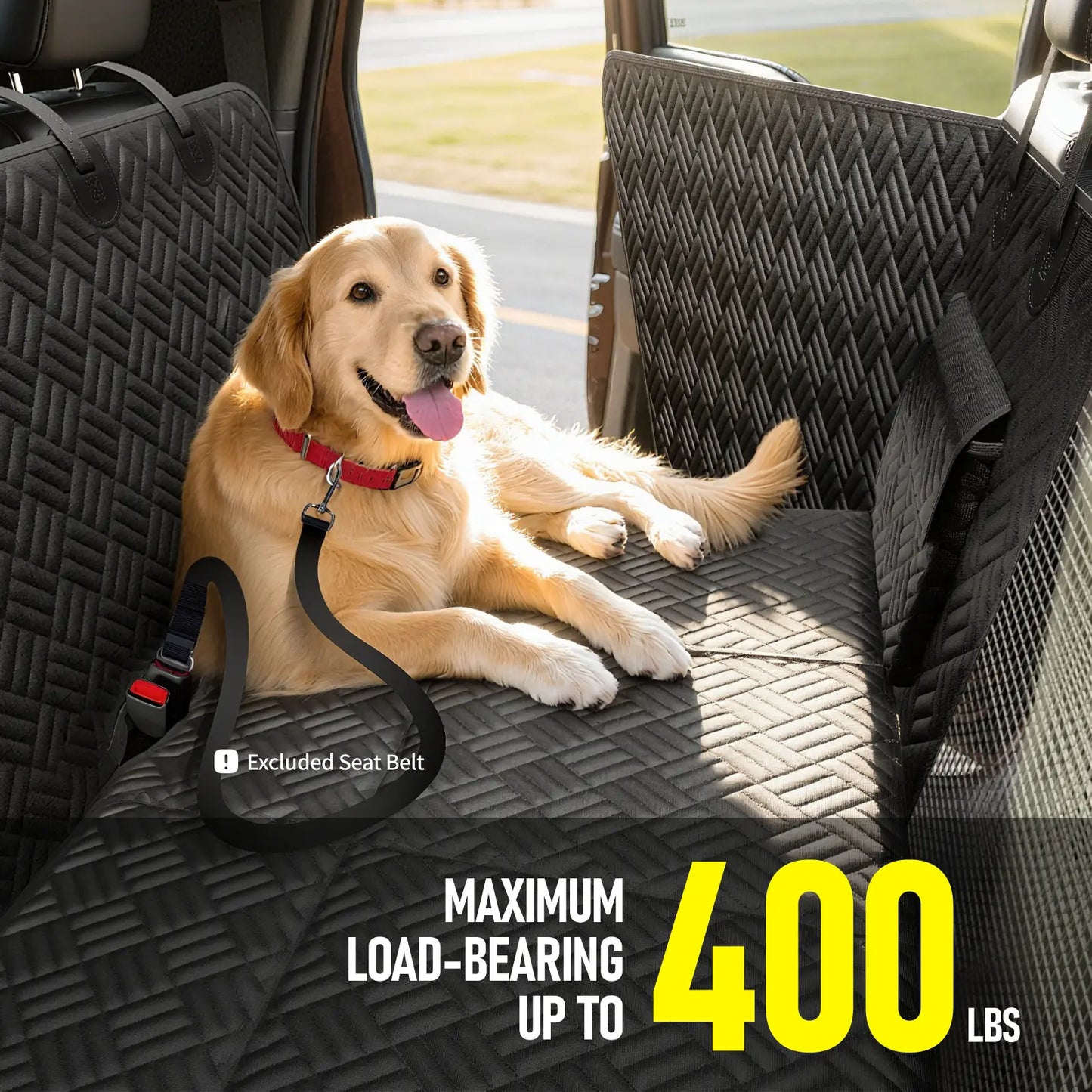 Premium Dog Car Seat Cover with Reinforced Base, Supports Up to 400 lbs | Innovative Waterproof Hammock Design for Cars, SUVs & Full-Size Trucks (Available in Small & Large Sizes)