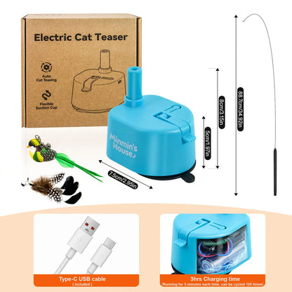 Automatic 360° Interactive Cat Toy - Rechargeable Electric Feather Teaser with Suction Base for Indoor Cats