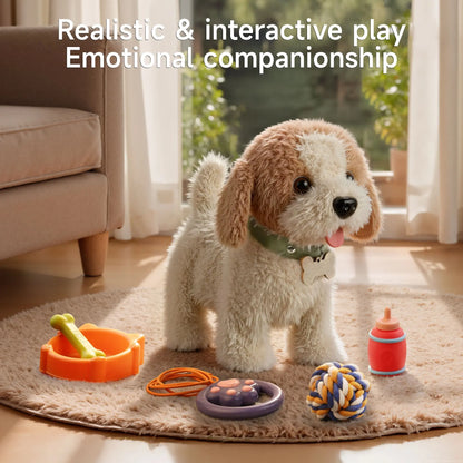TUMAMA Interactive Realistic Puppy Toy - Walking and Barking Plush Dog with Leash, 6 Songs, Touch and Voice Activation, DIY Feeding Set for Imaginative Play and Emotional Development