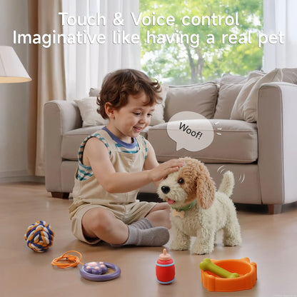 TUMAMA Interactive Realistic Puppy Toy - Walking and Barking Plush Dog with Leash, 6 Songs, Touch and Voice Activation, DIY Feeding Set for Imaginative Play and Emotional Development