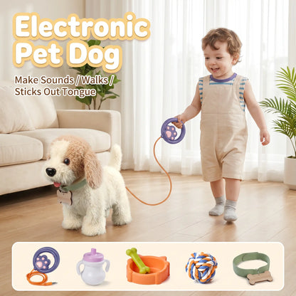 TUMAMA Interactive Realistic Puppy Toy - Walking and Barking Plush Dog with Leash, 6 Songs, Touch and Voice Activation, DIY Feeding Set for Imaginative Play and Emotional Development
