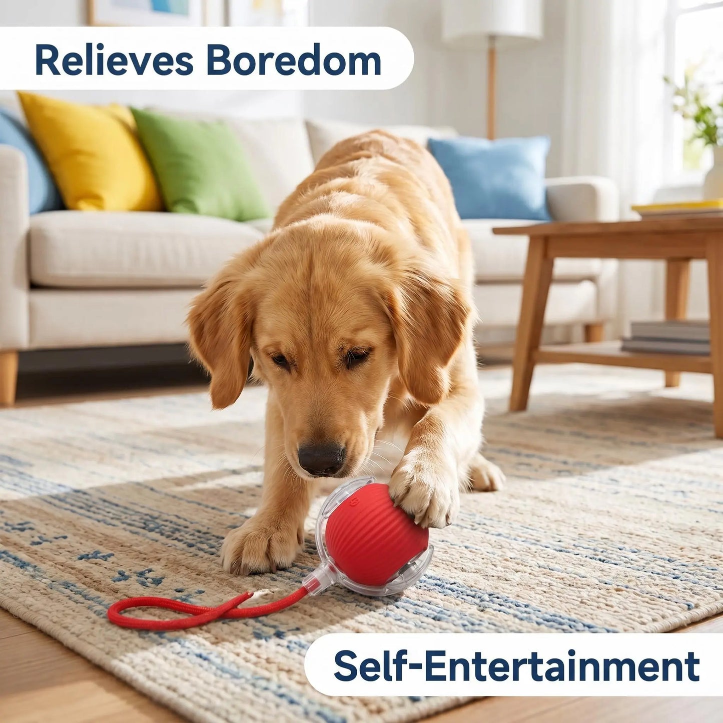Intelligent Interactive Dog Toy Ball with Rope and LED Lights - Rechargeable Chew-Resistant Enrichment Toy for Small to Medium Dogs and Cats