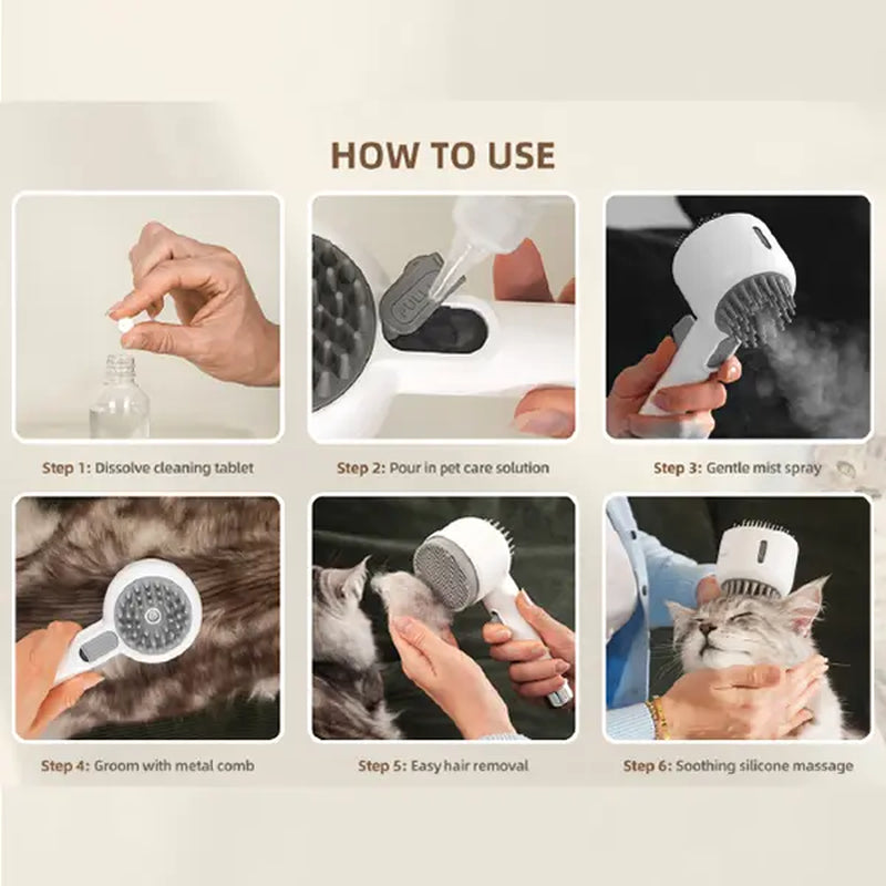 Fresh Fur 2-in-1 Pet Shower Brush and Steam Comb for Cats and Dogs - Deshedding and Grooming Tool
