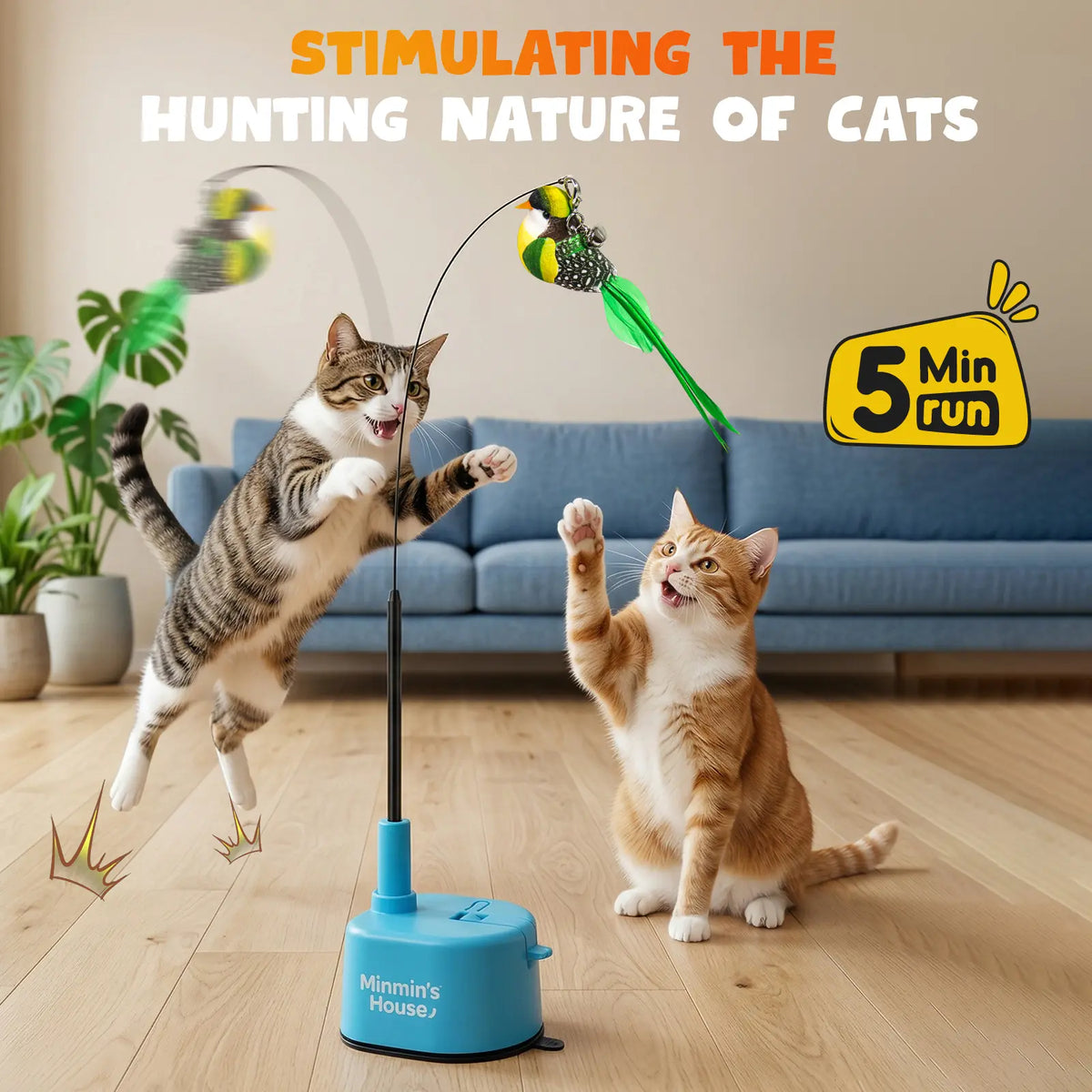 Automatic 360° Interactive Cat Toy - Rechargeable Electric Feather Teaser with Suction Base for Indoor Cats