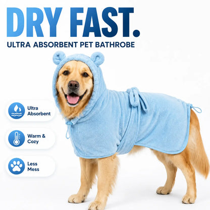 Koogal Quick-Drying Ultra Absorbent Polyester Dog Bathrobe Towel with Adjustable Waistband and Bear Ear Hood - Suitable for Dogs 6-115 lbs, Ideal for Post-Bath Grooming, Includes Silicone Brush