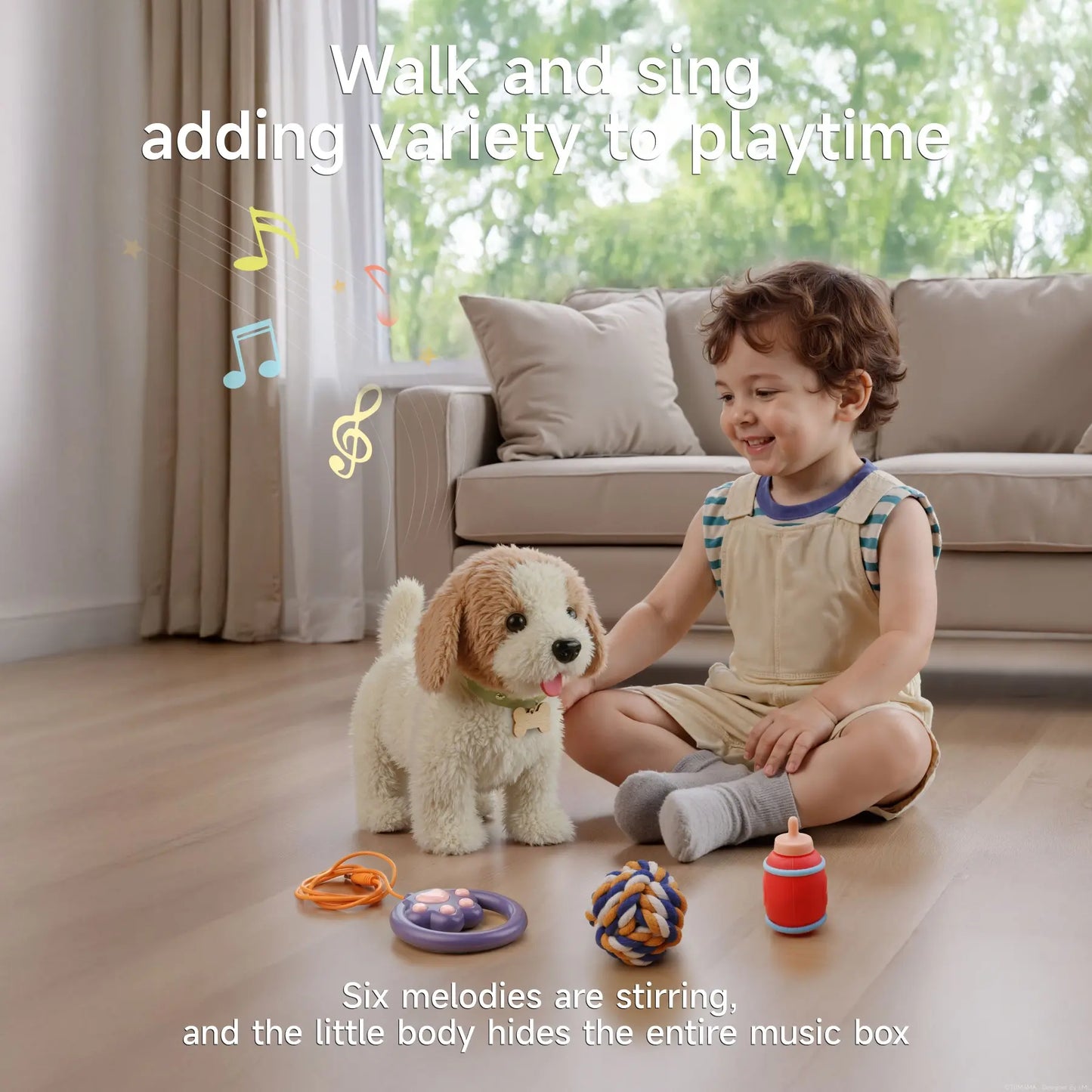 TUMAMA Interactive Realistic Puppy Toy - Walking and Barking Plush Dog with Leash, 6 Songs, Touch and Voice Activation, DIY Feeding Set for Imaginative Play and Emotional Development