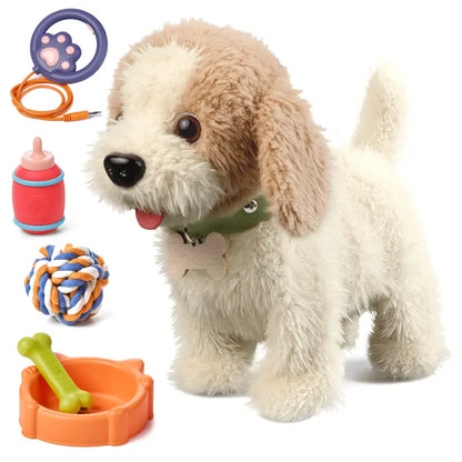 TUMAMA Interactive Realistic Puppy Toy - Walking and Barking Plush Dog with Leash, 6 Songs, Touch and Voice Activation, DIY Feeding Set for Imaginative Play and Emotional Development