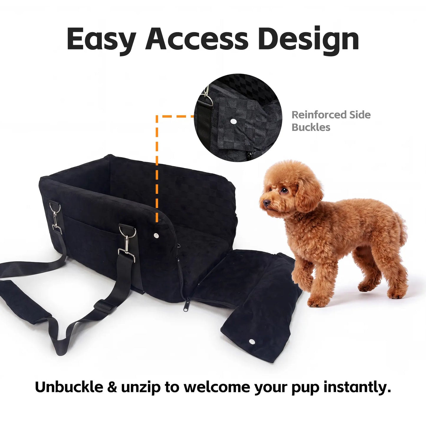 Zvrpet 2-in-1 Console Pet Car Seat and Carrier for Small Dogs and Cats (Up to 16 lbs) - Portable Booster with Anti-Collapse Design, Washable Cushion, Adjustable Padded Shoulder Strap, and Crossbody Bag Features