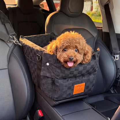 Zvrpet 2-in-1 Console Pet Car Seat and Carrier for Small Dogs and Cats (Up to 16 lbs) - Portable Booster with Anti-Collapse Design, Washable Cushion, Adjustable Padded Shoulder Strap, and Crossbody Bag Features
