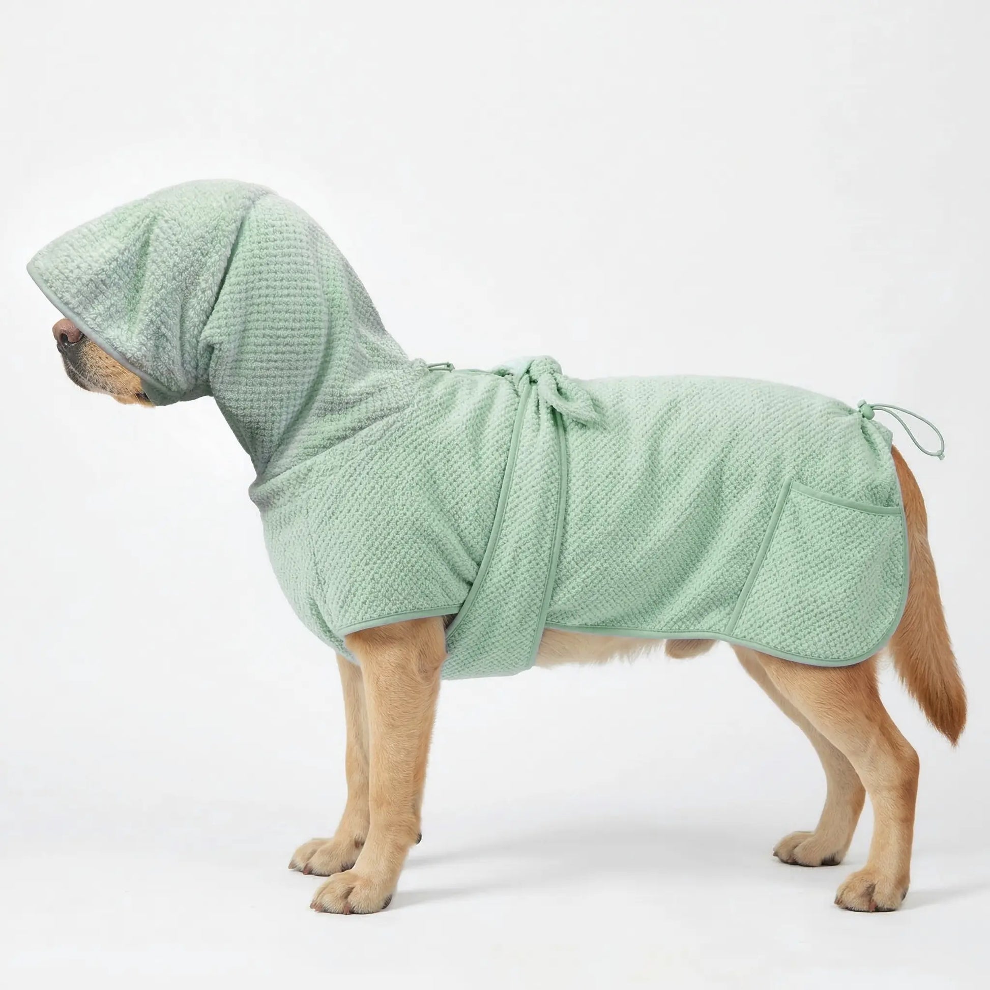 Koogal Quick-Drying Ultra Absorbent Polyester Dog Bathrobe Towel with Adjustable Waistband and Bear Ear Hood - Suitable for Dogs 6-115 lbs, Ideal for Post-Bath Grooming, Includes Silicone Brush