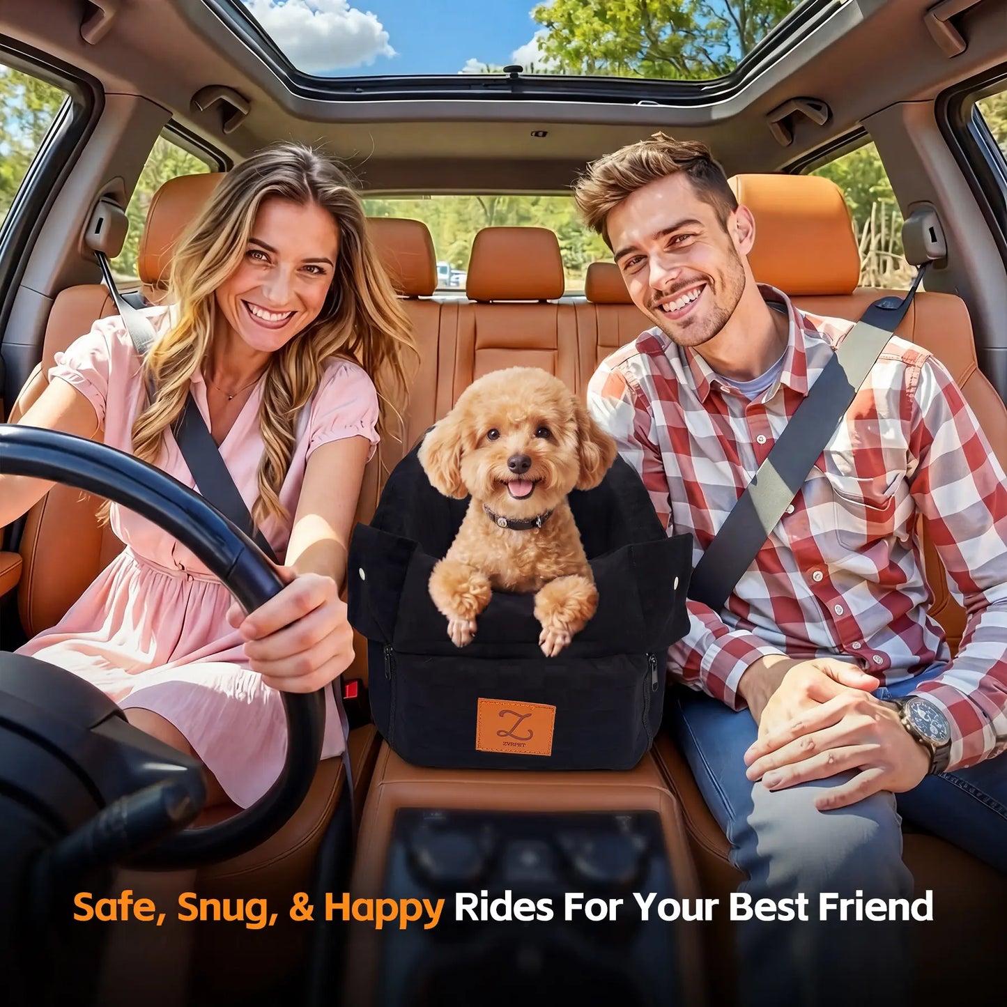 Zvrpet 2-in-1 Console Pet Car Seat and Carrier for Small Dogs and Cats (Up to 16 lbs) - Portable Booster with Anti-Collapse Design, Washable Cushion, Adjustable Padded Shoulder Strap, and Crossbody Bag Features