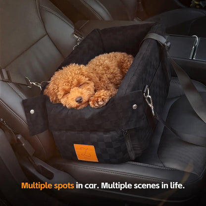 Zvrpet 2-in-1 Console Pet Car Seat and Carrier for Small Dogs and Cats (Up to 16 lbs) - Portable Booster with Anti-Collapse Design, Washable Cushion, Adjustable Padded Shoulder Strap, and Crossbody Bag Features