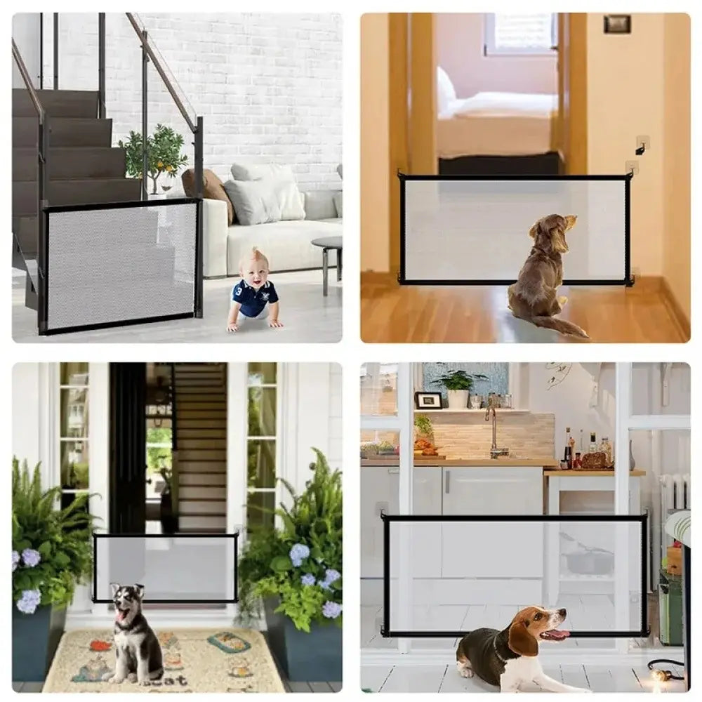 Pet Dog Gate Network Fence - Folding Breathable Mesh Enclosure for Stairs, Child Safety Barrier, and Portable Playpen