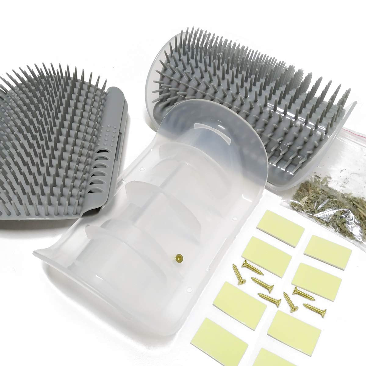 Softer Self-Grooming Tool Set with Catnip Wall Corner Massage Comb and Scratcher for Cats and Dogs, Suitable for Long and Short Fur (Gray, 2 Pack)