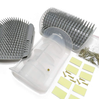 Softer Self-Grooming Tool Set with Catnip Wall Corner Massage Comb and Scratcher for Cats and Dogs, Suitable for Long and Short Fur (Gray, 2 Pack)