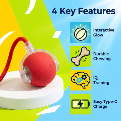 Intelligent Interactive Dog Toy Ball with Rope and LED Lights - Rechargeable Chew-Resistant Enrichment Toy for Small to Medium Dogs and Cats