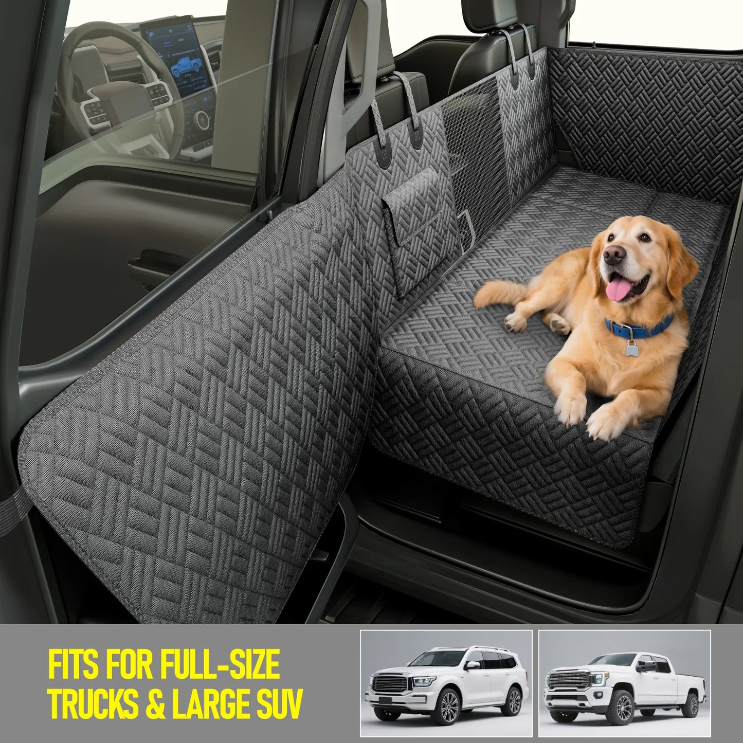 Premium Dog Car Seat Cover with Reinforced Base, Supports Up to 400 lbs | Innovative Waterproof Hammock Design for Cars, SUVs & Full-Size Trucks (Available in Small & Large Sizes)