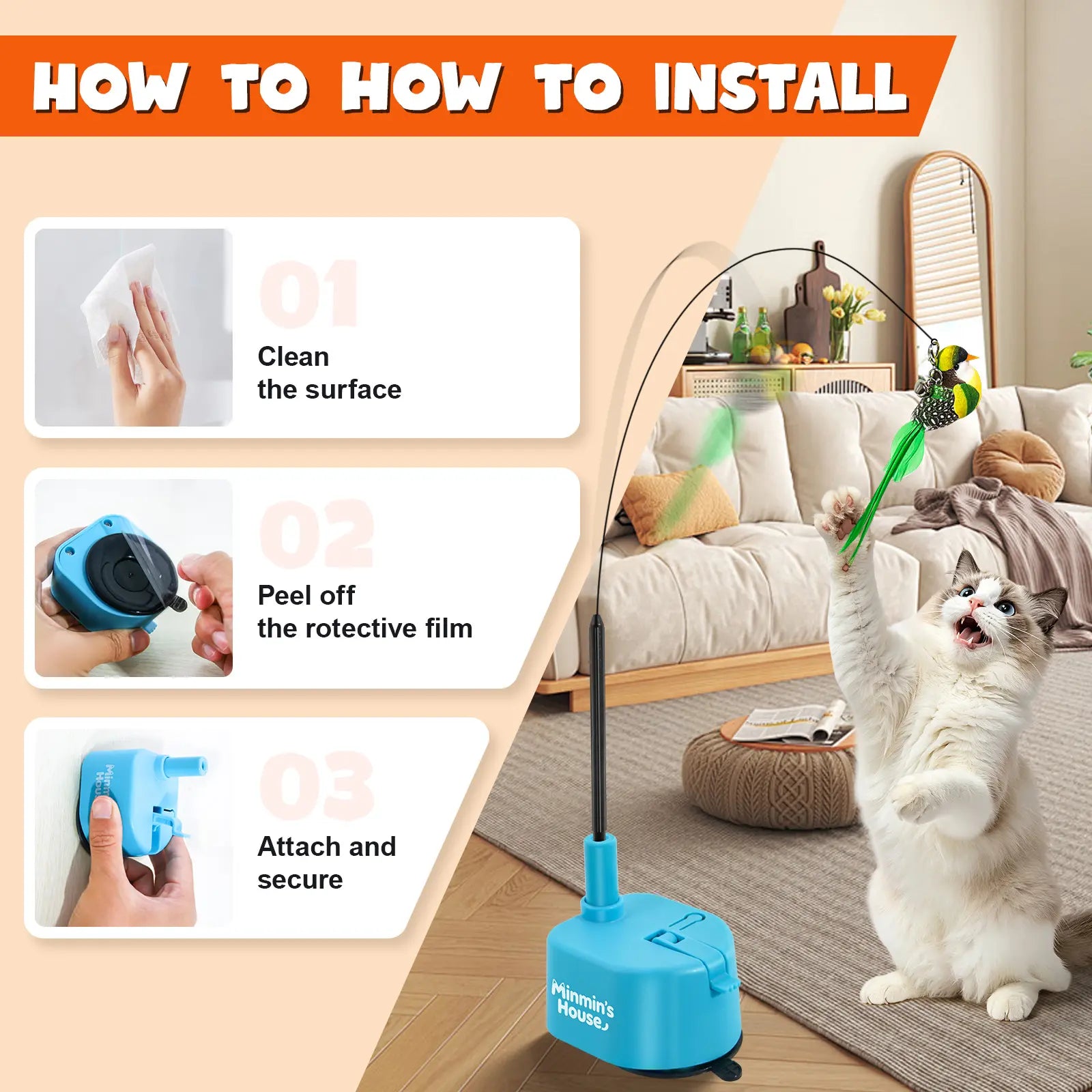 Automatic 360° Interactive Cat Toy - Rechargeable Electric Feather Teaser with Suction Base for Indoor Cats