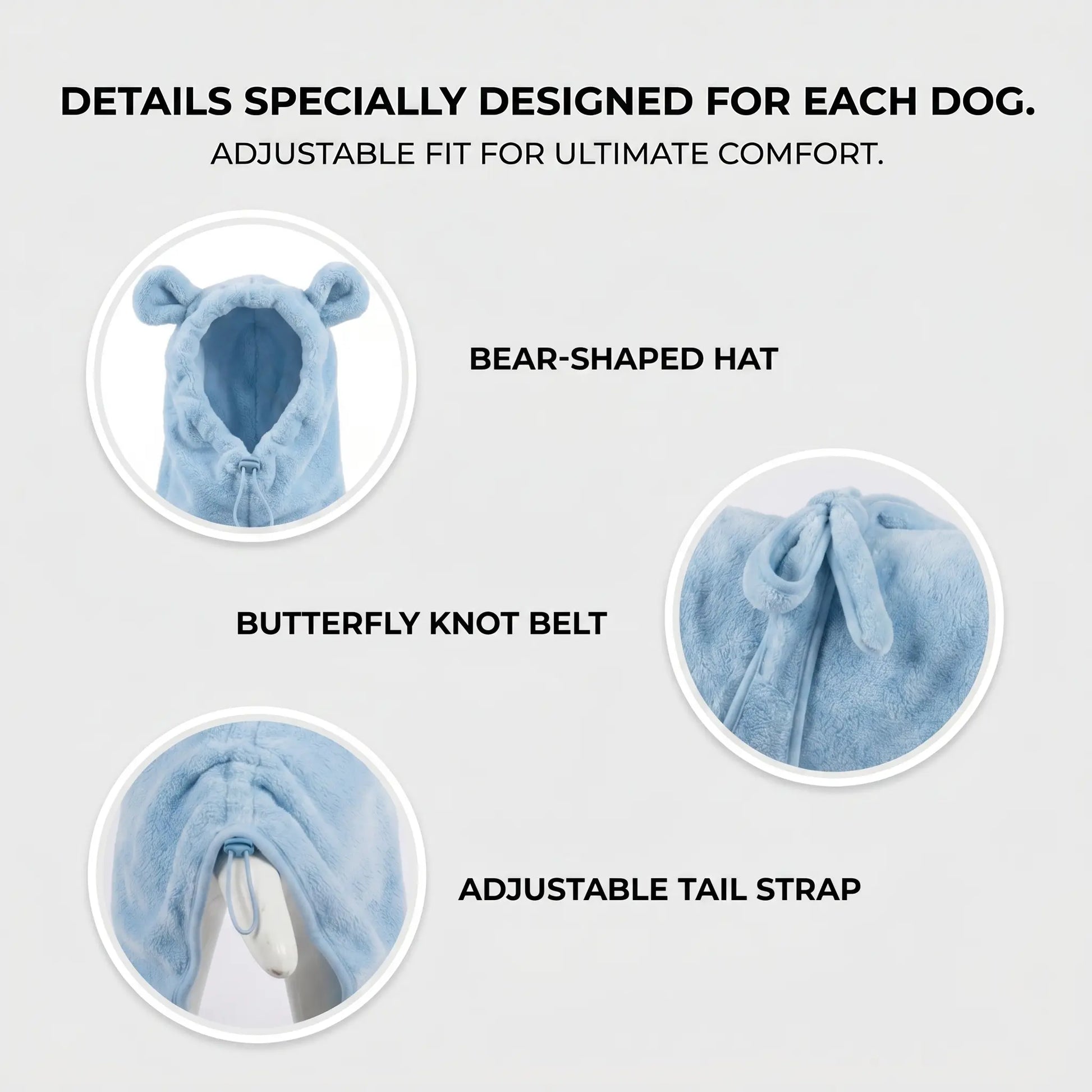 Koogal Quick-Drying Ultra Absorbent Polyester Dog Bathrobe Towel with Adjustable Waistband and Bear Ear Hood - Suitable for Dogs 6-115 lbs, Ideal for Post-Bath Grooming, Includes Silicone Brush