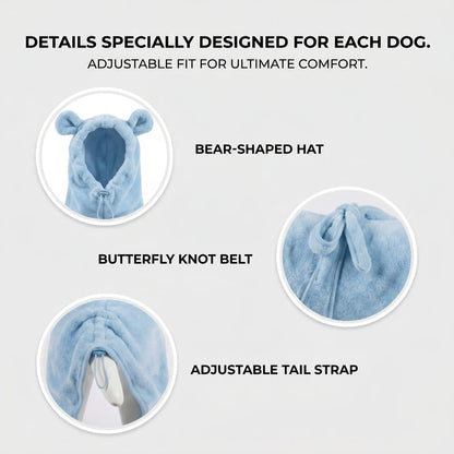 Koogal Quick-Drying Ultra Absorbent Polyester Dog Bathrobe Towel with Adjustable Waistband and Bear Ear Hood - Suitable for Dogs 6-115 lbs, Ideal for Post-Bath Grooming, Includes Silicone Brush