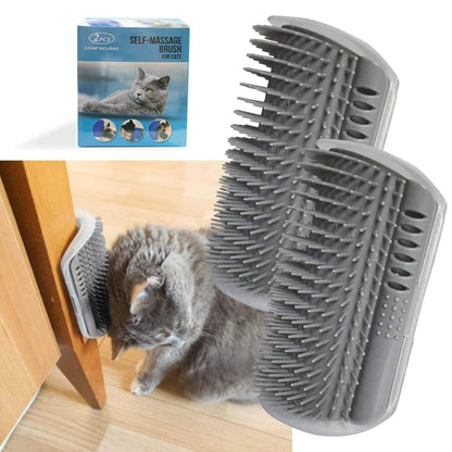 Softer Self-Grooming Tool Set with Catnip Wall Corner Massage Comb and Scratcher for Cats and Dogs, Suitable for Long and Short Fur (Gray, 2 Pack)