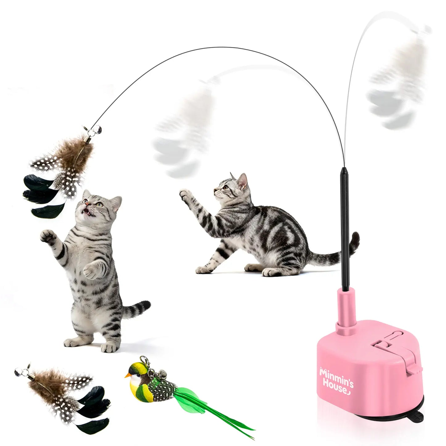 Automatic 360° Interactive Cat Toy - Rechargeable Electric Feather Teaser with Suction Base for Indoor Cats