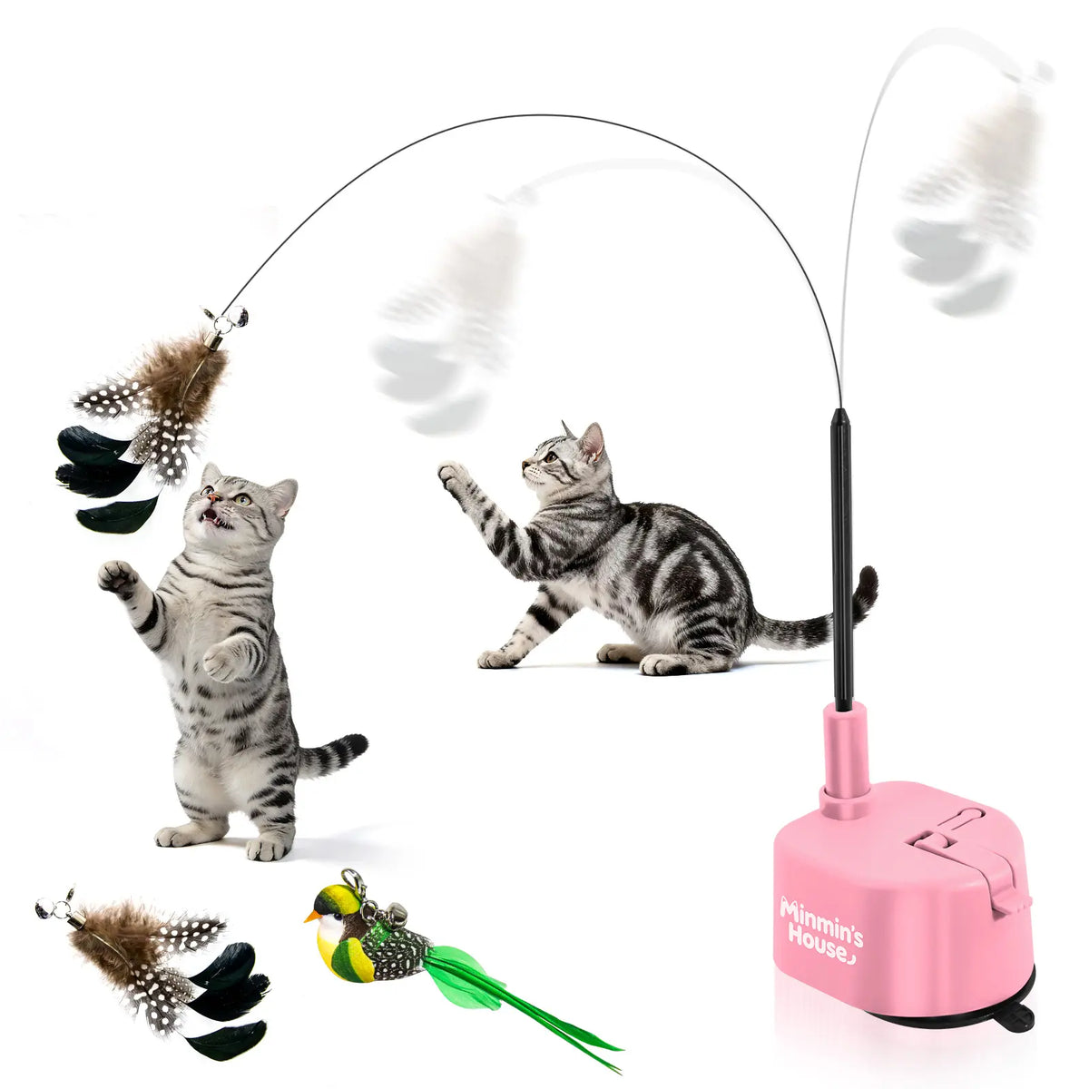 Automatic 360° Interactive Cat Toy - Rechargeable Electric Feather Teaser with Suction Base for Indoor Cats
